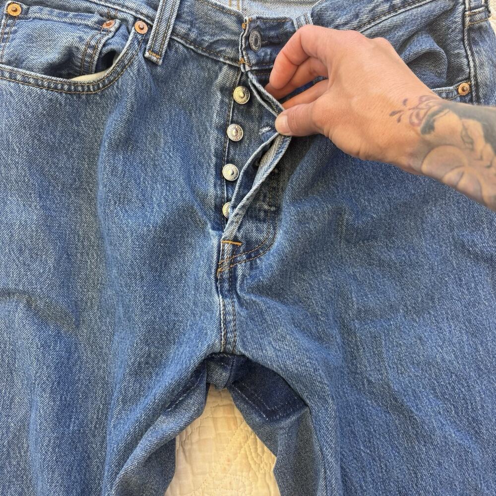 Levi’s 501 Reworked Flair Flare Jeans Denim Size 32x32 Bellbottom Button Fly - Picture 5 of 10